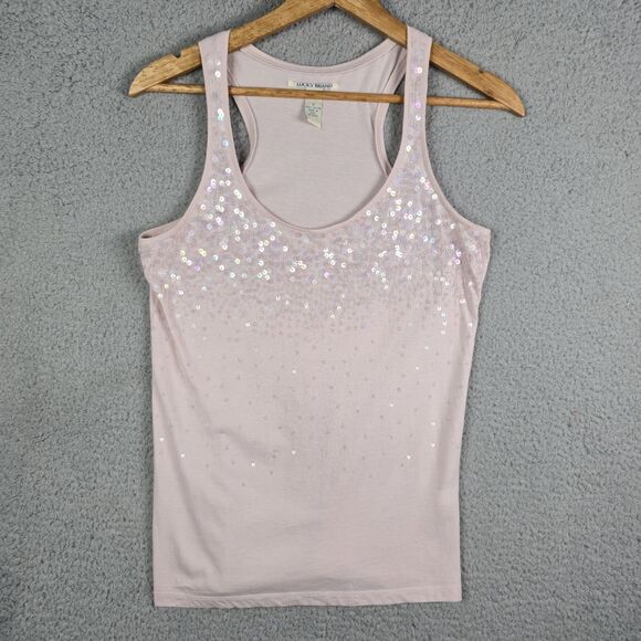 Lucky Brand Womens Tank Top S Pink Sequin Racerback Ombré Sparkle Party Layering - Picture 1 of 7